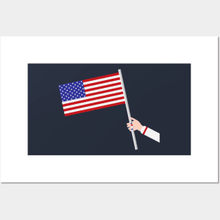 Woman hand holding USA flag Posters and Art